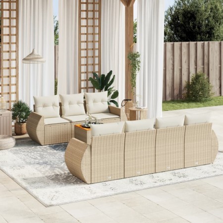 Juego de sofás de jardín con cojines beige 8 pzas ratán PE