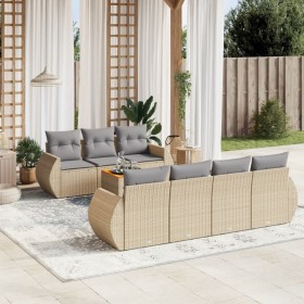 Juego de sofás de jardín con cojines beige 8 pzas ratán PE