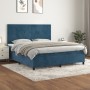 Cama box spring con colchón terciopelo azul oscuro 180x200 cm