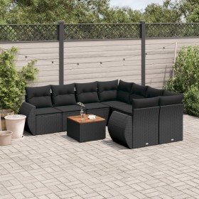 Set de sofás de jardín 8 piezas y cojines ratán sintético negro