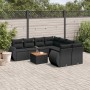Set de sofás de jardín 8 piezas y cojines ratán sintético negro