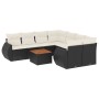Set de sofás de jardín 8 piezas y cojines ratán sintético negro