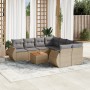 Set de sofás de jardín 9 pzas con cojines ratán sintético beige