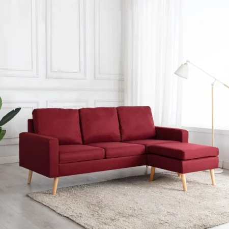 Sofá de 3 plazas con reposapiés de tela rojo vino tinto by vidaXL, Sofas - Ref: Foro24-288730, Price: 317,02 €, Discount: %
