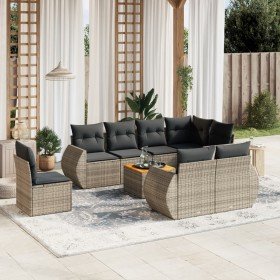Set de muebles de jardín 9 pzas y cojines ratán sintético gris