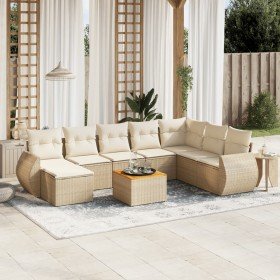 Set de sofás de jardín 9 pzas con cojines ratán sintético beige en Conjuntos de jardín | Comprar online en Foro24