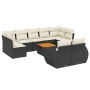 Set de sofás de jardín 10 pzas cojines ratán sintético negro