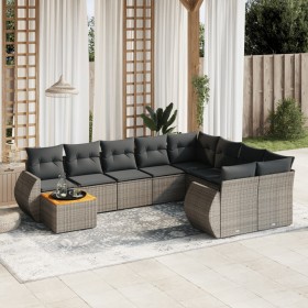 Set de sofás de jardín 10 pzas con cojines ratán sintético gris