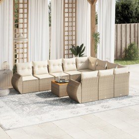 Set de sofás de jardín 11pzas con cojines ratán sintético beige Set de sofás de jardín 11pzas con cojines ratán sintético beige