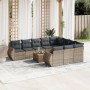 Set de sofás de jardín 11 pzas y cojines ratán sintético gris