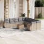 Set de sofás de jardín 11pzas con cojines ratán sintético beige