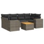 Set de sofás de jardín 7 piezas con cojines ratán PE gris