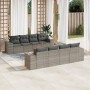 Set de muebles de jardín 9 pzas y cojines ratán sintético gris