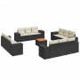 Set de sofás de jardín y cojines 13 pzas ratán sintético negro