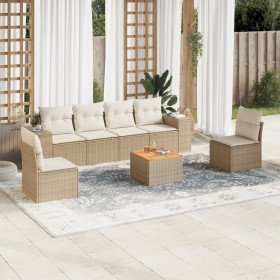 Set sofás de jardín 7 piezas y cojines ratán sintético beige Set sofás de jardín 7 piezas y cojines ratán sintético beige