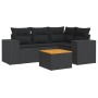 Set de muebles de jardín 5 pzas y cojines ratán sintético negro