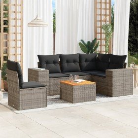 Set de muebles de jardín 6 pzas y cojines ratán sintético gris Set de muebles de jardín 6 pzas y cojines ratán sintético gris