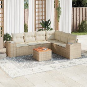 Set sofás de jardín 7 piezas y cojines ratán sintético beige en Conjuntos de jardín | Comprar online en Foro24