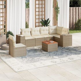 Set sofás de jardín 7 piezas y cojines ratán sintético beige Set sofás de jardín 7 piezas y cojines ratán sintético beige