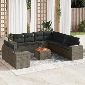 Set de sofás de jardín 10 pzas con cojines ratán sintético gris en Conjuntos de jardín | Comprar online en Foro24
