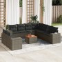 Set de sofás de jardín 10 pzas con cojines ratán sintético gris