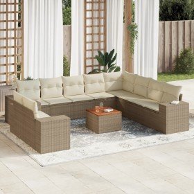 Set de sofás de jardín 11pzas con cojines ratán sintético beige