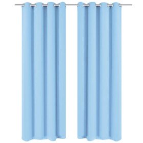 Cortinas opacas 2 piezas con ojales de metal 135x175cm turquesa Cortinas opacas 2 piezas con ojales de metal 135x175cm turquesa