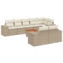 Set de sofás de jardín 9 pzas con cojines ratán sintético beige