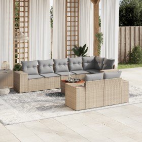Set de sofás de jardín 9 pzas con cojines ratán sintético beige