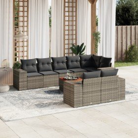 Set de muebles de jardín 9 pzas y cojines ratán sintético gris