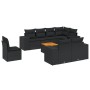 Set de sofás de jardín 8 piezas y cojines ratán sintético negro