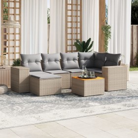 Set sofás de jardín 7 piezas y cojines ratán sintético beige