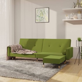 Sofá cama de 2 plazas con reposapiés terciopelo verde claro