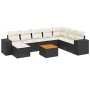 Set de sofás de jardín 8 piezas y cojines ratán sintético negro