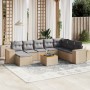 Set de sofás de jardín 9 pzas con cojines ratán sintético beige