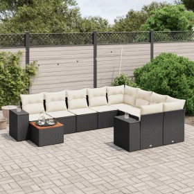 Set de sofás de jardín 10 pzas cojines ratán sintético negro