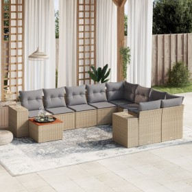 Juego de sofás jardín con cojines beige 10 pzas ratán sintético
