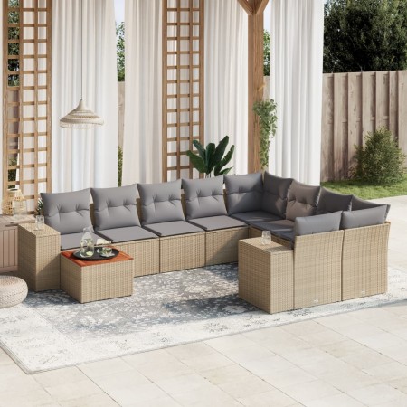 Juego de sofás jardín con cojines beige 10 pzas ratán sintético