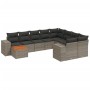 Set de sofás de jardín 10 pzas con cojines ratán sintético gris