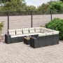 Set de sofás de jardín 11 pzas y cojines ratán sintético negro