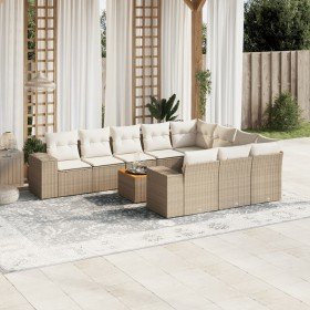 Set de sofás de jardín 11pzas con cojines ratán sintético beige