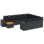 Set de sofás de jardín 11 pzas y cojines ratán sintético negro