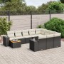 Set de sofás de jardín 11 pzas y cojines ratán sintético negro