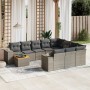 Set de sofás de jardín 11 pzas y cojines ratán sintético gris
