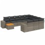 Set de sofás de jardín 11 pzas y cojines ratán sintético gris