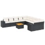 Set de sofás de jardín 11 pzas y cojines ratán sintético negro