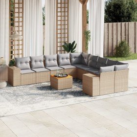 Set de sofás de jardín 11pzas con cojines ratán sintético beige