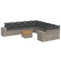 Set de sofás de jardín 11 pzas y cojines ratán sintético gris