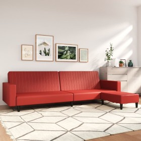 Sofá cama de 2 plazas con reposapiés cuero sintético rojo tinto