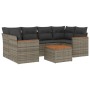 Set de sofás de jardín 7 piezas con cojines ratán PE gris